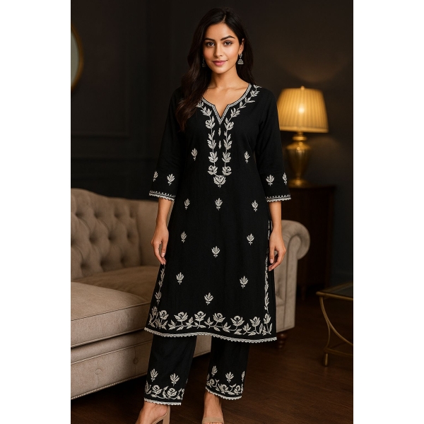 Full Handwork Lucknavi Kurti with Plazo – 2-Piece Set
