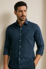 Men's Navy Blue Striped Full Sleeve Shirt | Premium Cotton Casual Wear