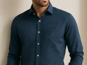Men's Navy Blue Striped Full Sleeve Shirt | Premium Cotton Casual Wear